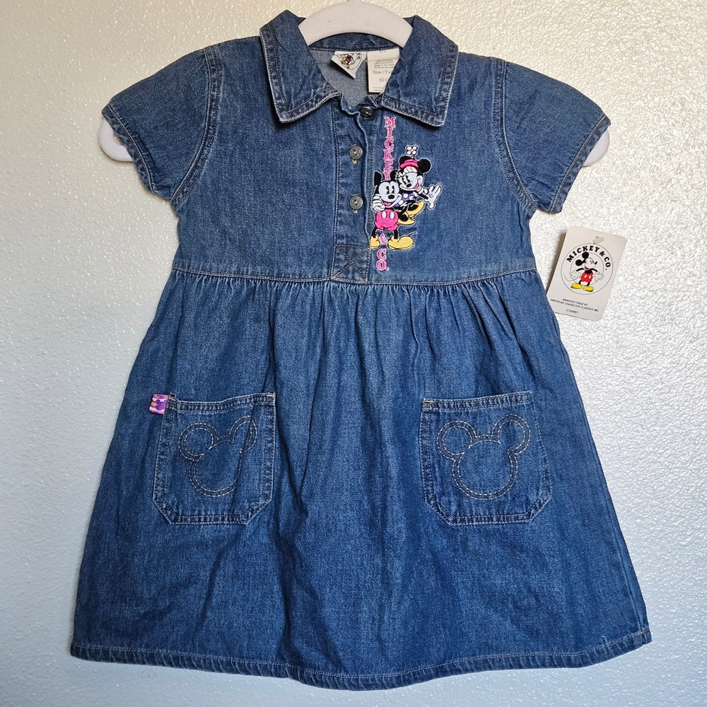 Mickey & Co Disney Girls Indigo Denim Dress Mickey Minnie Mouse Size 4 NWT
